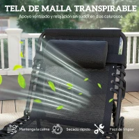 Outsunny Tumbona Plegable con Respaldo Ajustable Reposacabezas Acolchado y Estructura de Acero para Exterior 189x58x30 cm Negro(m-5)