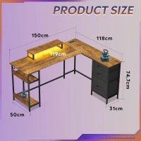 L-förmiger Gaming-Eckschreibtisch, stabiles Metallgestell & Holzplatte, einfache Montage, 150x50x87.5 cm, Braun(m-7)