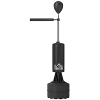 HOMCOM 155-205cm 3-IN-1 Freestanding Boxing Punching Bag Stand, Boxing Speed Trainer with Rotating Flexible Arm, Speed Ball, Fillable Base, Black(m-1)