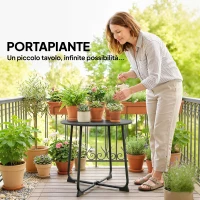 Outsunny Tavolino da Caffè da Esterno Rotondo 50 cm, Tavolo in Metallo con Base a X e Piedini Antiscivolo, Nero(m-9)