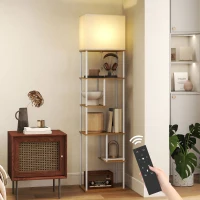 HOMCOM Lámpara de Pie con Estantes Temperaturas de Color Ajustable 3000K-6500K Control Remoto Bombilla E27 Natural(m-2)