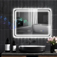 HOMCOM Espejo de Baño con Luz LED 80x60 cm con Bluetooth 3 Colores de Luz Reloj Digital Función Antivaho Función de Memoria(m-10)