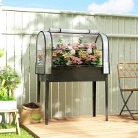 Outsunny Letto per Orto Rialzato con Copertura Mini Serra e Foro di Drenaggio, 100x49x136 cm, Nero(m-2)