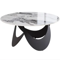 HOMCOM Coffee Table Sintered Stone Top Adjustable Foot Pads Modern Centre Table for Living Room White and Black(m-1)