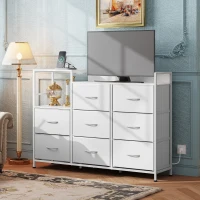 Kommode mit 8 Schubladen, kippsicher und verstellbare Füße, 119.5x29.8x86.1 cm, Weiß(m-2)