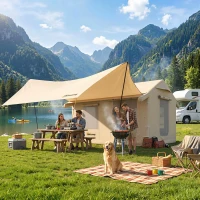 Outsunny Inflatable Tents Waterproof Glamping Tent with Stove Jack for 6-8 Person(m-2)