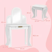 HOMCOM Tavolo per Trucco per Bambine 3-6 Anni con Sgabello, Cassetti e Specchio Coordinato in Acrilico, Bianco(m-3)
