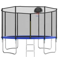Trampolin Outdoor, verstärkten Beintraversen, doppelt gepolstertem Sicherheitsnetz, 366x366x256 cm, Blau(m-1)