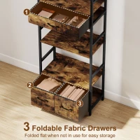 HOMCOM Industrial Style Bookcase, with 4 Shelves and 3 Fabric Drawers - Brown/Black(m-5)