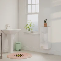 HOMCOM Mobiletto Bagno Pensile con 2 Ripiani in Vetro Regolabili e Anta Senza Maniglia, Bianco Lucido(m-9)