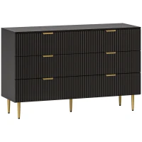 HOMCOM Cassettiera 6 Cassetti Moderna con Maniglie Dorate, 120x40x76.5cm, Nero(m-1)