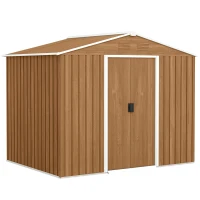 Outsunny Casetta da Giardino in Lamiera di Acciaio con Porte Scorrevoli, 236x174x190cm, Marrone(m-1)
