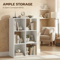 HOMCOM Industrial Style Storage Shelf, Bookcase, Bookshelf with 6 Compartments, for Living Room, Home Study, White Wood Effect(m-4)