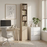 HOMCOM Bookcase Adjustable Shelf Bookshelf Anti-Tip Hardware 6-Tier Storage Cabinet Oak Wood Effect(m-14)