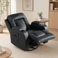 HOMCOM PU Leather Recliner Chair, Recliner Armchair with Extended Footrest, Cup Holders and Side Pockets, Black(m-8)