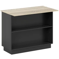 HOMCOM Isla de Cocina Mueble buffet auxiliar con 2 Estantes Abiertos 2 Puertas y Estantes Ajustables 105x60x82 cm Negro y Roble(m-1)