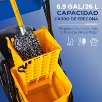 HOMCOM Cubo de Fregona 26 L con Ruedas Sistema de Escurridor Asa de Transporte y Doble Cubetas 78x45x95 cm Multicolor(m-4)