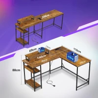 2‑in‑1 Gaming‑Eckschreibtisch, wandelbar zwischen platzsparender L‑Form und langer I‑Form, 140x50x87.5 cm, Braun(m-8)
