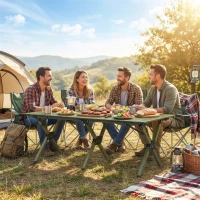 Outsunny 4ft Folding Camping Table, Waterproof Picnic Table with Roll Up Top, Carrying Bag and Metal Frame, Green(m-10)