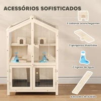 PawHut Gaiola para Hamster de Madeira de 3 Níveis com Bebedouros, Casotas, Baloiços, Bandeja Amovível e Tampas Rebatíveis, Natural(m-5)
