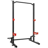 SPORTNOW Power Tower Multifonction Charge 500 kg, Barre de Traction, Rack de Squat, Supports pour Disques, 157x105x205cm, Rouge(m-1)
