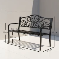 Outsunny Banco Exterior de Jardín Banco de Acero Carga 240 kg para Patio Terraza Balcón 127x60x89 cm Negro(m-3)