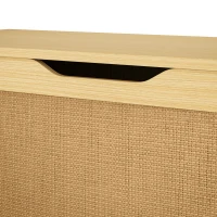 HOMCOM Coffre de Rangement en Rotin 136L, Banc Coffre avec Couvercle Relevable et 2 Charnières de Sécurité, Chêne(m-11)