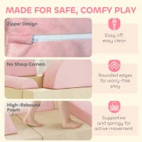 AIYAPLAY Kids Play Sofa, 12 Pieces Foam Modular Soft Play Set for Playroom, Children Convertible Sofa for Boys and Girls, Pink(m-5)