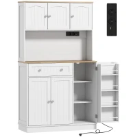 HOMCOM Alacena de Cocina con Estación de Carga 6 Puertas 1 Cajón Estantes Ajustables Encimera Amplio 100x40x173 cm Blanco(m-1)