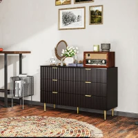 HOMCOM Cassettiera 6 Cassetti Moderna con Maniglie Dorate, 120x40x76.5cm, Nero(m-9)