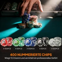 Pokerset SPORTNOW - Pokerkoffer met 400 Chips, 2 Kaartspellen, 5 Dobbelstenen, Dealer-Schijf, Speelmat(m-5)