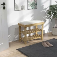 HOMCOM Banc à chaussures en bambou, étagère à chaussures à 3 niveaux, style scandinave, 60 x 29 x 49 cm, crème et bois naturel(m-2)