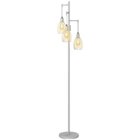 HOMCOM 170.5cm Industrial Dimmable Standing Lamp, 3-Light Floor Lamp with Steel Wire Cage Lampshades, Silver Tone(m-15)