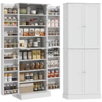HOMCOM Armoire de cuisine buffet cuisine avec placards, étagère réglable et porte-épices, 60 x 35 x 166 cm, blanc(m-12)