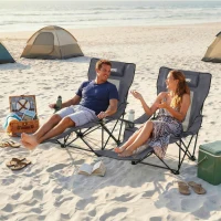 Outsunny 2er Set Campingstuhl faltbar Angelstuhl mit verstellbarer Rückenlehne Fußablage Getränkehalter Kopfstütze Dunkelgrau(m-10)