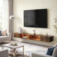 HOMCOM Wall Mounted TV Stand with RGB LED Lights, Floating Entertainment Centre for 75 Inch TV, Rustic Brown(m-14)