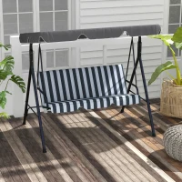 Outsunny Balanço de Jardim Exterior Baloiço de 3 Lugares com Toldo Ajustável e Estrutura de Aço 172x110x153 cm Cinzento e Branco(m-10)