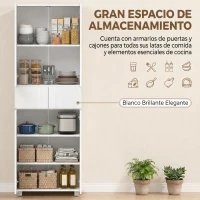 HOMCOM Aparador Alacena de Cocina Mueble Auxiliar con 4 Puertas 2 Cajones y Estantes Ajustables 60x35x170 cm Blanco(m-4)