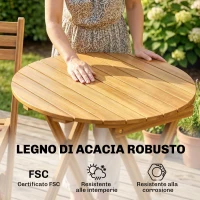 Outsunny Set Bistrò Esterno: 2 sedie pieghevoli e tavolo rotondo, legno naturale.(m-6)