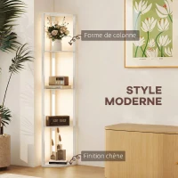 HOMCOM Lampadaire sur Pied Salon, Lampadaire avec Étagères d'Angle à 4 Niveaux, Lampe LED Dimmable, 41x29,5x163,5cm, Chêne(m-4)