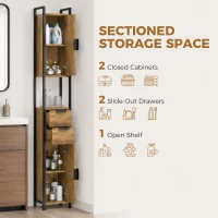 HOMCOM Freestanding Bathroom Cabinet, Tall Bathroom Storage Cabinet with Drawers and Shelves, Linen Storage, Brown(m-5)