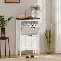 HOMCOM Shoe Cabinet with 2 Flip Drawers, Farmhouse Narrow Shoe Storage Cabinet with Adjustable Shelves, White(m-2)