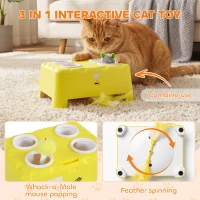 PawHut 3 in 1 Interactive Cat Toys with Mouse & Feather Teaser Toy Rechargeable Automatic for Indoor Kittens & Adult Cats(m-4)