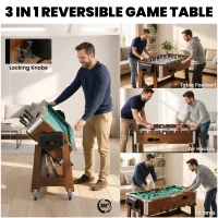 SPORTNOW 3 in 1 Multi Game Table, 3.4ft Reversible Air Hockey Pool Football Games Table with Lockable Wheels, Storage Shelf(m-4)
