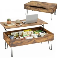 HOMCOM Mesa de Centro con Tapa Elevable Compartimento Oculto Patas de Acero 95x50x40 cm Marrón Rústico(m-11)