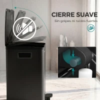HOMCOM Papelera de Cocina de Acero Inoxidable con 2 Compartimentos 2x20L Pedal Tapas de Cierre Suave y Cubo Extraíble Negro(m-6)
