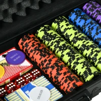 SPORTNOW Set Poker con 500 Fiches, 2 Mazzi di Carte, 5 Dadi, Pulsanti e Valigetta Protettiva in Alluminio Nero(m-8)
