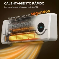 HOMCOM Calefactor Eléctrico Bajo Consumo de Pared 2000W con 3 Modos Pantalla LED Termostato Temporizador y Oscilación Blanco(m-4)