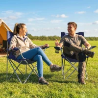Outsunny Lot de 2 Chaises de Camping Pliantes avec Porte-Gobelet, Sac de Transport, Dossier Haut, 88x57x97cm, Bleu Foncé(m-10)