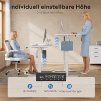 Höhenverstellbarer Schreibtisch, geräuscharmer Motor, stufenlose Verstellung mit Anti-Kollisionssystem, 120 × 60 cm, 120x60x72-118 cm, Weiß(m-8)